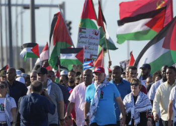 فلسطینیوں کی حمایت میں احتجاجی مارچ، کیوبا کے صدر کی شرکت