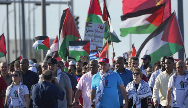 فلسطینیوں کی حمایت میں احتجاجی مارچ، کیوبا کے صدر کی شرکت